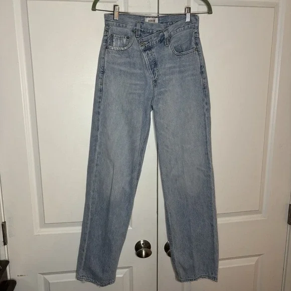 Revolve Agolde‎ Criss Cross Jeans Womens 24 Light Wash Made USA Flawed - Picture 3 of 15